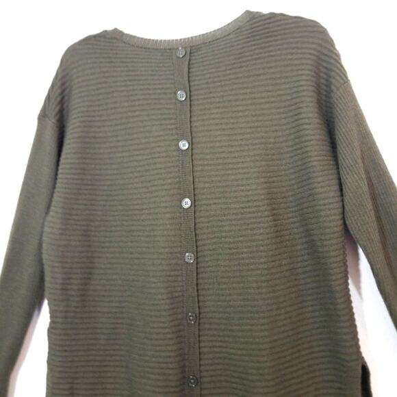 Tahari olive high low wool blend ribbed sweater L - Picture 6 of 10